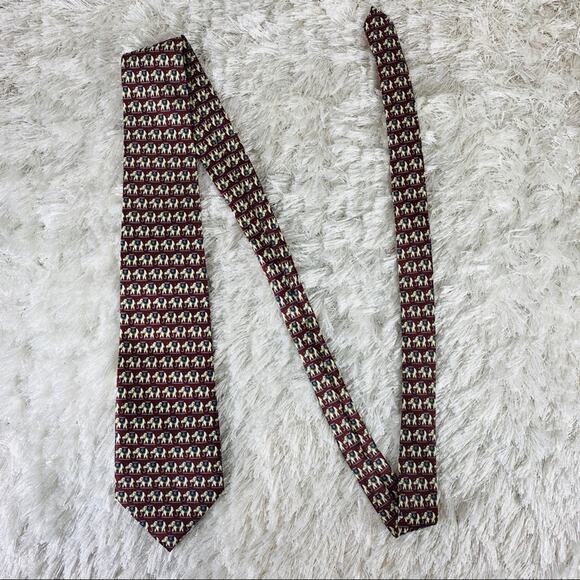 Vintage Rene Chagal Silk Elephant Print Burgundy Necktie Tie - Picture 3 of 5